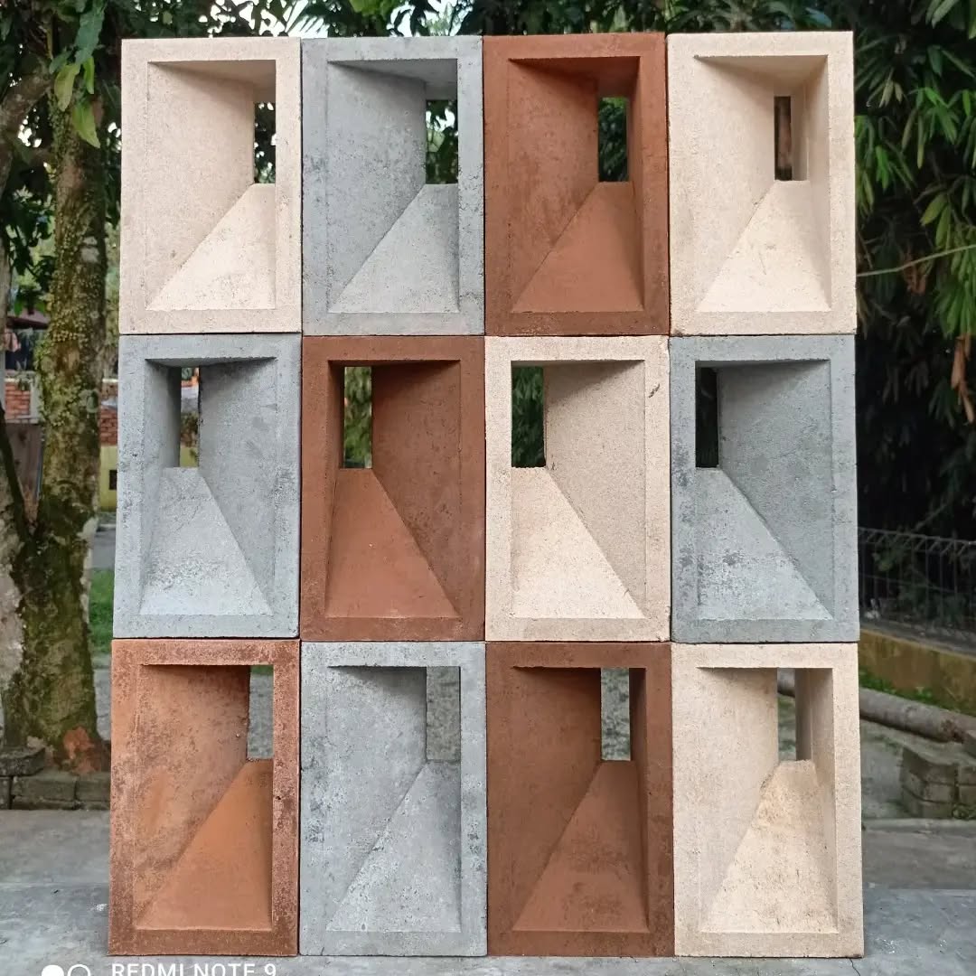 roster beton persegi panjang motif corong bevel 3D